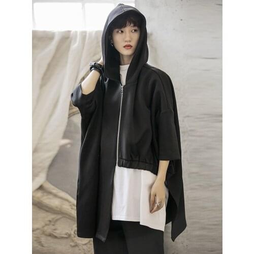 Cakucool 2019 spring and autumn dark wind irregular length air layer anti-wrinkle seven-sleeve sweater coat