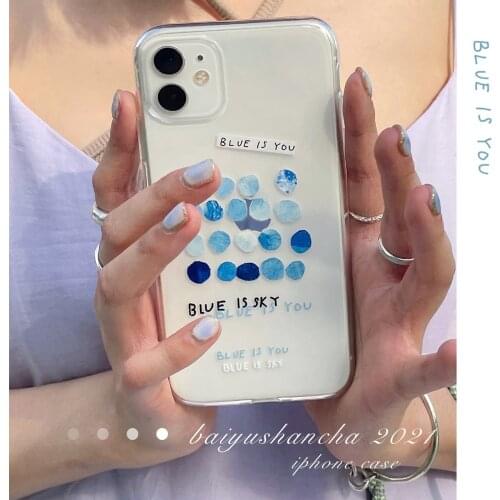 Phone Case For iPhone 12 11 6 6s 7 8 Plus X XR 11Pro XS Max Transparent Cute Ins Cartoon Sky Blue Soft TPU For iPhone 12 Cover