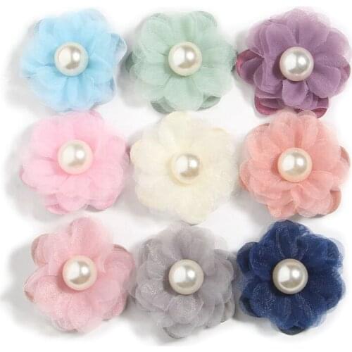 10PCS 4.2CM 1.6" Satin Fabric Flowers For Hair Accessories Chiffon Flower Bouquet For Women Girls Headbands