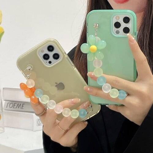 Two-tone Clear TPU Flower Bracelet Phone Cases for iPhone 12 Pro Max 11 Promax X XS XR 7 8 Plus SE 2020 Chain Shell Soft Cover