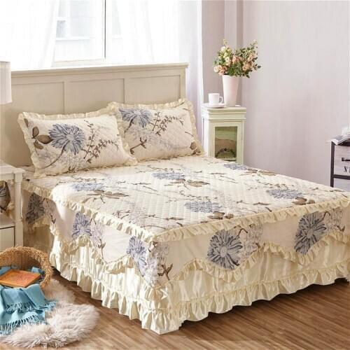 Famvotar Fancy Cotton Quilted Lace Bedskirt 23 Styles Floral Ruffled Bed Skirt Pastoral Cotton Quilted Lace Bedspread Drop Ship