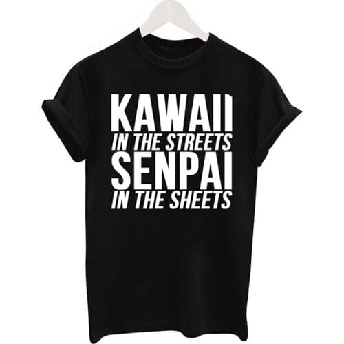 KAWAII SENPAI Printed T-shirt Men and Women Lovers Sports Tops Grunge Goth Tees Summer Tee Street Loose Short-sleeved T-shirt