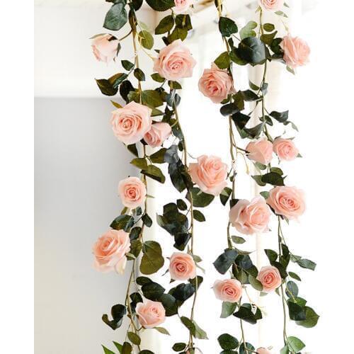 180cm Artificial Rose Flower Ivy Vine Wedding Decor Real Touch Silk Flowers String With Leaves for Home Hanging Garland Decor