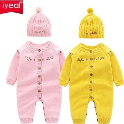 IYEAL Knitted Baby Clothes Soft Warm Flannel Inside Newborn Romper +Hat Kid Girl Sweater Overalls Infant Jumpsuits Boy Outerwear
