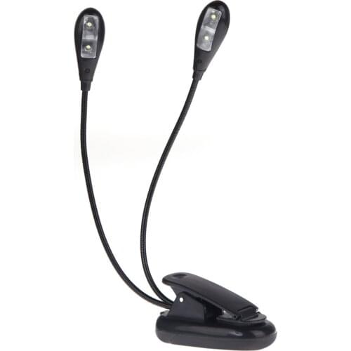Clip-on 2 Dual Arms 4 LED Book Music Stand Light Lamp Black for Piano Violin Musical Instruments Performance