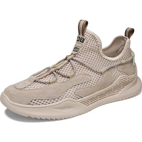 Summer Breathable Mesh Mens Casual Shoes Fashion Pigskin Suede Leather Mens Sport Shoes Comfort Outdoor Jogging Male Sneakers