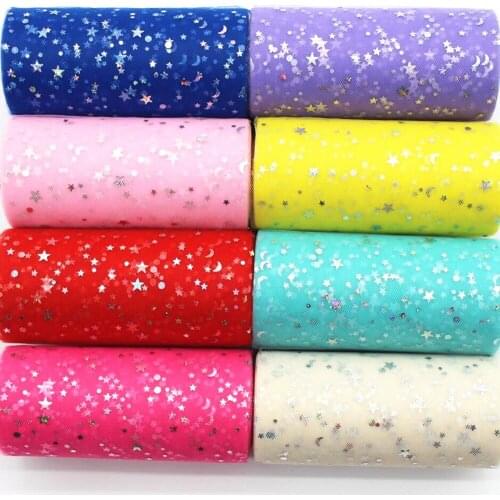 6 '15cm laser silver moon star mesh ribbon 25 yards/bag DIY handmade material Wedding decoration with tulle wrap Ribbon