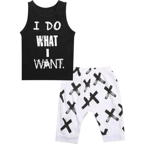 2Pcs Summer Fashion Toddler Baby Boys Clothes Set Sleeveless Letter Print Cotton Vest Tops Short Pants Casual Boys Outfits Set