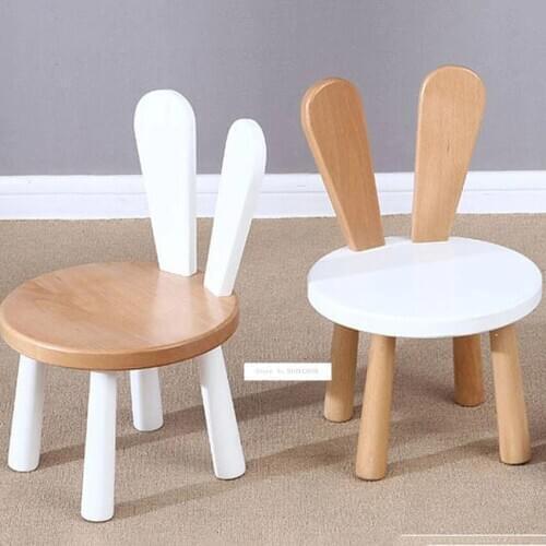 Cute Children Rabbit Back Pine Solid Wood Baby Chair Stool Table Set Kids Nursery School Student Study Kindergarten Furniture