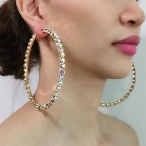 Fashion lady Rhinestone Large Circle Earrings exquisite luxury Earrings shining crystal earrings jewelry party jewelry wholesale