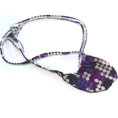 Mens Sexy Thong Bulge Pouch T-back Grape Smugglers stretchy Jersey G4034 Purple dots prints
