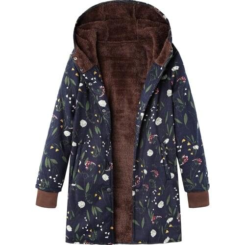2021 New Women Winter Warm Floral Hooded Jacket Flower Print Hoody Vintage Oversized Coats Winter Padded Jacket Women Parkas