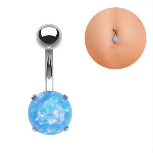 New Creative Surgical Steel Blue White Fake Opal Navel Rings Women Navel Bars Fashion Belly Button Ring Piercing Body Jewelry