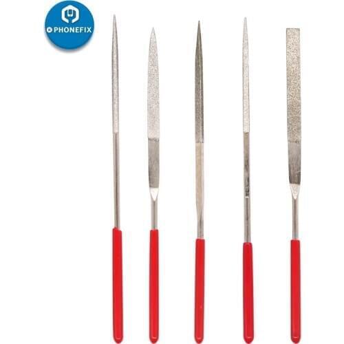 PHONEFIX 5pcs/set Diamond Files Wood Carving Craft Tool Steel Needle Files Woodworking Tools Rasp Half Round Triangular Flat