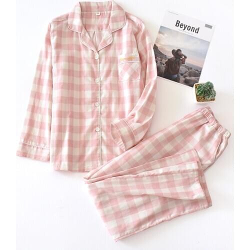 Autumn Women Pajama Sets Plaid Long Sleeve Soft Lovely Girls Nightwear Loose Trendy Daily Chic 2 Piece Couple Sleepwear