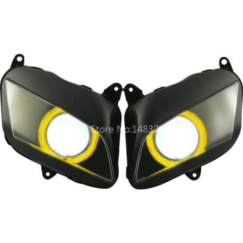 Custom Modified Projector Headlight Yellow Angel Eyes Clear Lens HID Assembled Conversion Fits For Honda CBR600 RR 2007-2012 New