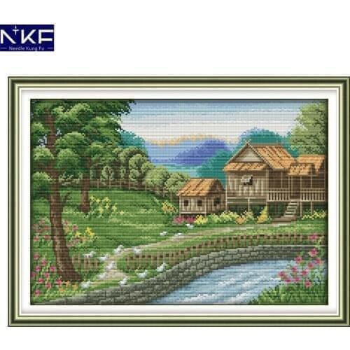 NKF Christmas Cross Stitch Patterns A world outside garden Embroidery Needlework Scene cross stitch patterns For Home Decoration