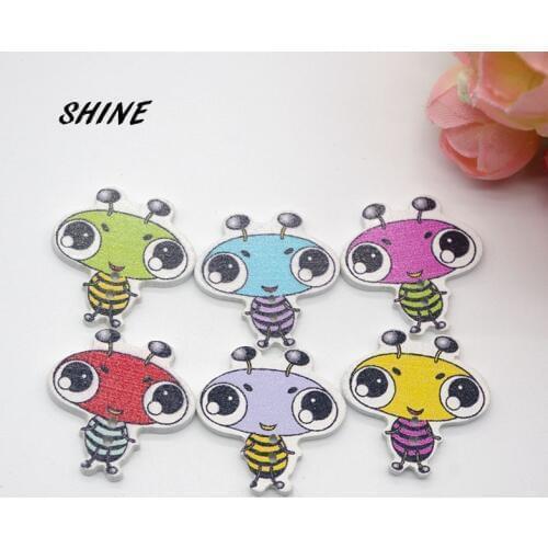 SHINE 12PCs Wooden Sewing Buttons Scrapbooking Ant shape 2 Holes 25X24mm Costura Botones Decorate W10018