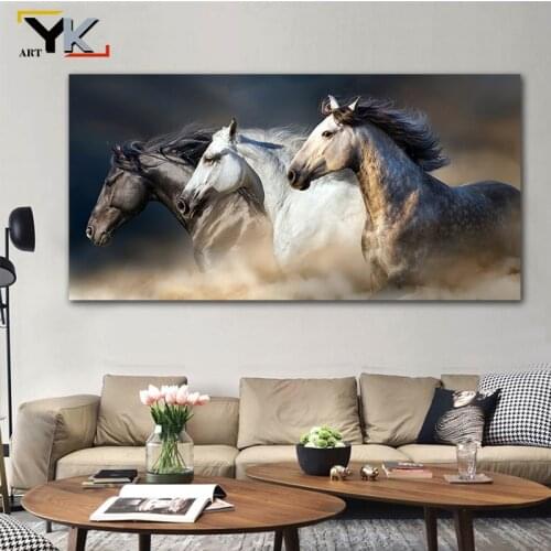 Three Running Horse Modern Animals Artistic Cuadros Oil Painting on Canvas Posters and Prints Wall Art Picture for Living Room