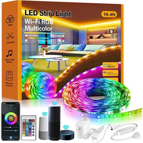 Smart LED Strip Lights,16.4ft RGB LED Lights with App Control, 17 Million Colors WiFi Light Strips for Bedroom,Kitchen,Dorm Room