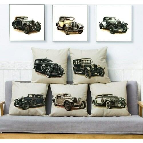 Vintage Classic Car Cushion Cover Decor Europe Car Linen Pillowcase Pillow Case