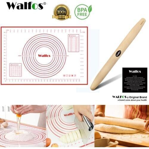 WALFOS 40x60cm Non Stick Silicone Baking Mats Pad 20 Inch Wooden Rolling Pin Set Cake Baking Pastry Tools Kitchen Accessories