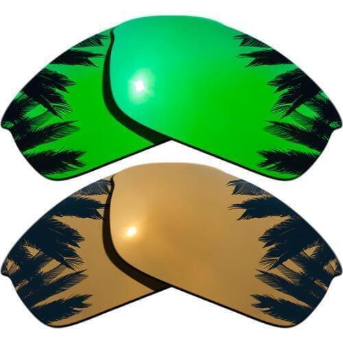 Green Mirrored & Bronze Gold Polarized Replacement Lenses for Flak Jacket Frame 100% UVA & UVB