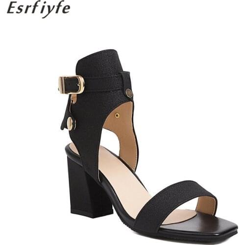 ESRFIYFE 2021 New Fashion Block Heels Sandals Women Shoes Classic Black Womens Sandals Summer Elegant Peep Toe Brand Sandals
