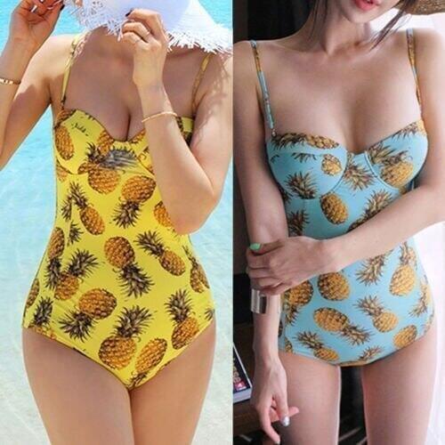 Women Stylish One-Piece Pineapple Printing Fruits Swimsuit Ladies Summer Beachwear Swimwear Bathing Push Up Bikini Swimsuits