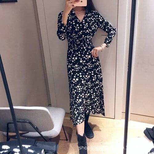 French maje 20 spring and autumn womens new printed Daisy chiffon long sleeve swing dress