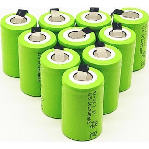 10/12/15PCS 4/5SC 1.2V rechargeable battery 3200mAh 4/5 SC Sub C Ni-CD cell with welding tabs for electric drill screwdriver