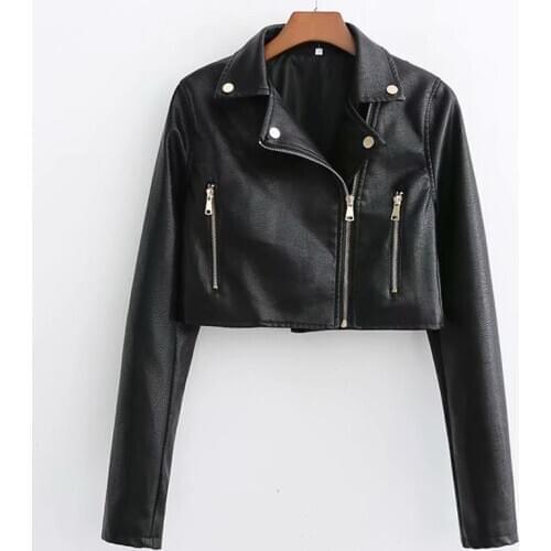 2021 Sexy Short Leather Jacket Women Korean Style Motorcycle High Waist Navel Black Pu Coat Punk Jaqueta Couro Feminina Lapel