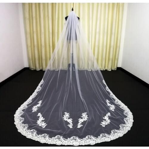 3M One Layer Lace Edge White Ivory Cathedral Wedding Veil Bridal Veil Wedding Accessories with Metal comb Veu de Noiva