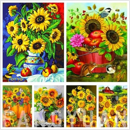 5D Full Drill Diamond Painting Sunflowers Mosaic Rhinestone Diamond Embroidery Flower Cross Stitch Home Decor Handmade Crafts