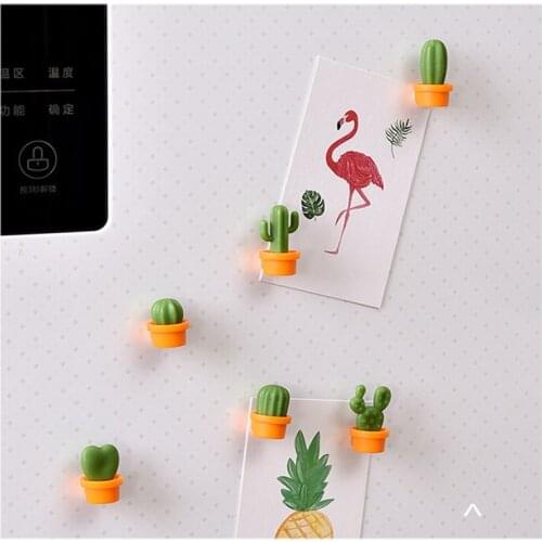 6pcs Fridge Magnets Cute Mini Succulent Plant Vase set Magnet Button Cactus Refrigerator Message Sticker Magn