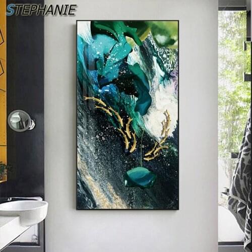 Abstract Dreamy Green Blue Tableaux Modern Canvas Poster Print Artistic Wall Art for Living Room Big Entrance Painting Cuadros