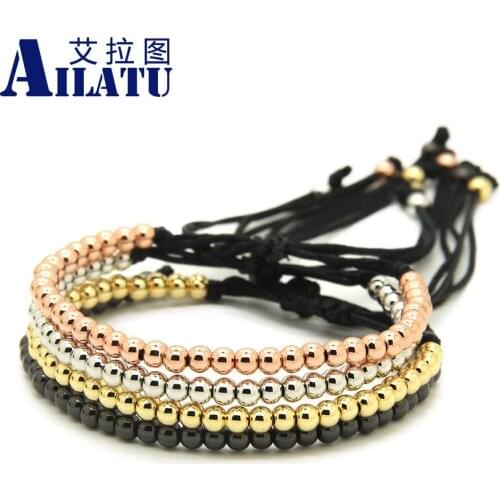 Ailatu Men Bracelet Stainless Steel Cz Beads Macrame Bracelet European American Style 4mm 10pcs/lot