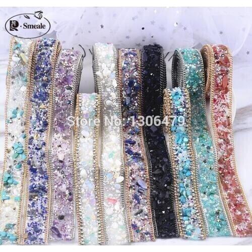 Free Shipping 2CM width Fake Pearl Beaded Lace Trim Vintage Mesh Fabric Paillette Lace Beaded Pearl Trim Braid Lace Applique RS6