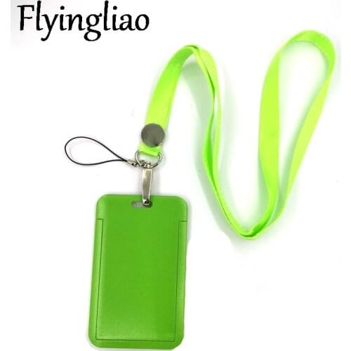 Green Color Fashion Lanyard ID Badge Holder Bus Pass Case Cover Slip Bank Credit Card Holder Strap Card Holder