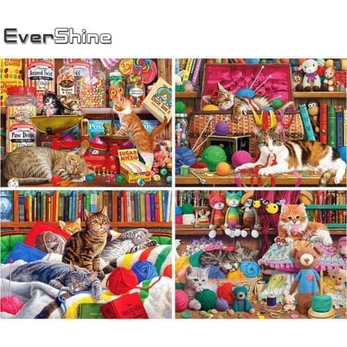 Evershine 5D DIY Diamond Painting Cat Full Square Round Diamond Embroidery Animal Cross Stitch Store Wall Art Decorations
