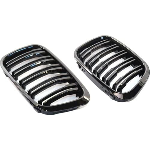 Glossy Black Double Line Front Hood Kidney LH RH Grill Grille Replacement Compatible with BMW E46 4 Door 1998-2001