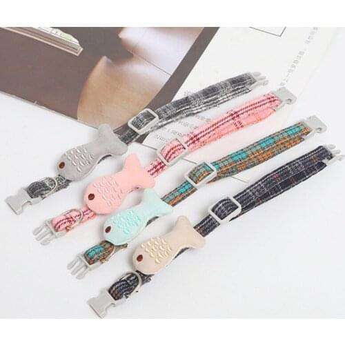 Plaid Cat Collar Pet Cat Safety Collars With Bell Embroidered Fish ID Tag Cats Necklace With Safety Buckle Pet Supplies