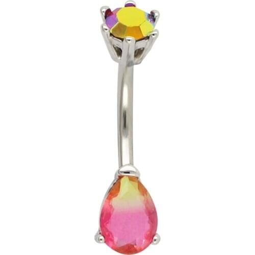 JHJT Navel Rings Piercing Surgical Stainless Steel Water Drop Shape Zircon Belly Button Ring Body Jewelry for Sexy Women