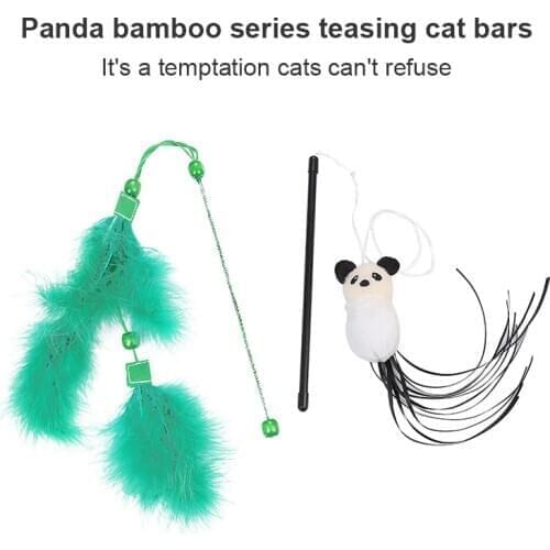 Cat Interactive Toys Cat Toys With Feathers Cat Sticks Pet Toys Creative Bamboo Panda Shaped Toy For Cats Tease Kitten Sticks