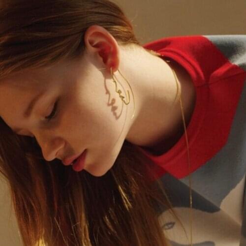 Creative Retro Face Shape Earrings Fashion Personality Simple Earrings INS Hip-Hop Long Super Fairy Earrings Women Jewelry Gifts