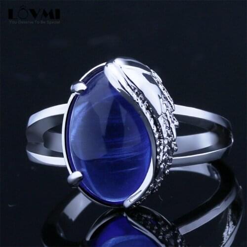Vintage Silver Man Jewelry Oval Sapphire Zircon Gemstone Unusual Men Ring For Party Gift Angle Wing Engagement Male Finger Rings