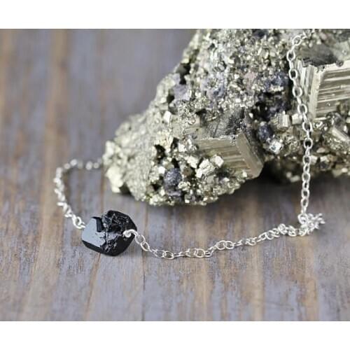 Raw Rough Black Tourmaline Necklace Natural Black Tourmaline Nugget Delicate Layering Gemstone Necklace