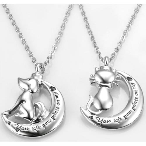 Stainless Steel Dog/Cat Cremation Urn Necklace Pet Urn Pendant You Left Paw Print On My Heart Memorial Jewelry Dropshipping