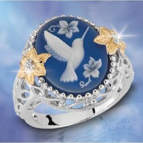 New fashion peace dove pattern ring, simple style couple ring in gold and white
