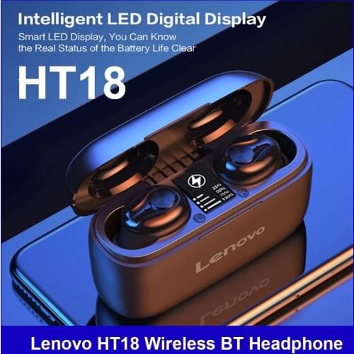 Original Lenovo HT18 TWS Wireless Bluetooth 5.0 Earphone 1000mAH Battery LED Display Earbuds Volume Control HIFI Stereo Headset